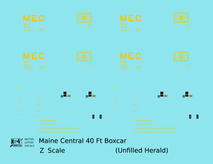 Maine Central 40 Ft Steel Boxcar Yellow Unfilled Herald - Decal - Choose Scale