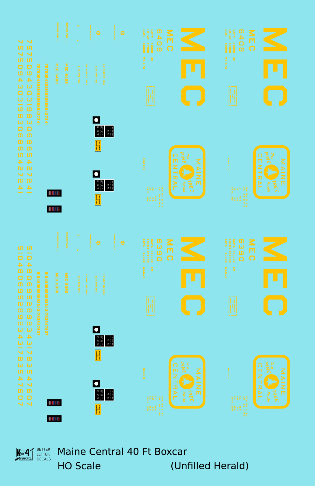 Maine Central 40 Ft Steel Boxcar Yellow Unfilled Herald - Decal - Choose Scale