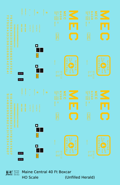 Maine Central 40 Ft Steel Boxcar Yellow Unfilled Herald - Decal - Choose Scale