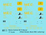 Maine Central 40 Ft Steel Boxcar Yellow Filled Yellow - Decal - Choose Scale