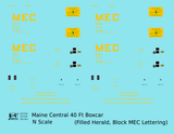 Maine Central 40 Ft Steel Boxcar Yellow Filled Yellow - Decal - Choose Scale