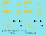 Maine Central 50 Ft Steel Boxcar Yellow Unfilled Herald - Decal - Choose Scale