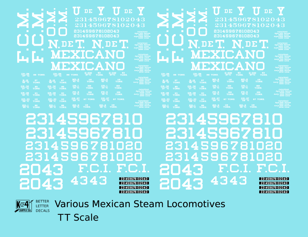 UdeY NdeT FCM Mexicano FCI Various Mexican Steam Locomotives White