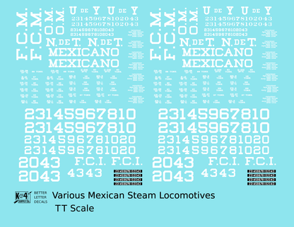 UdeY NdeT FCM Mexicano FCI Various Mexican Steam Locomotives White