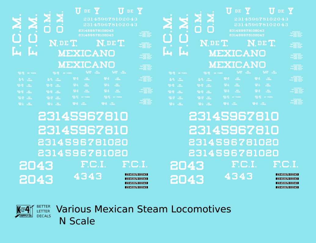 UdeY NdeT FCM Mexicano FCI Various Mexican Steam Locomotives White