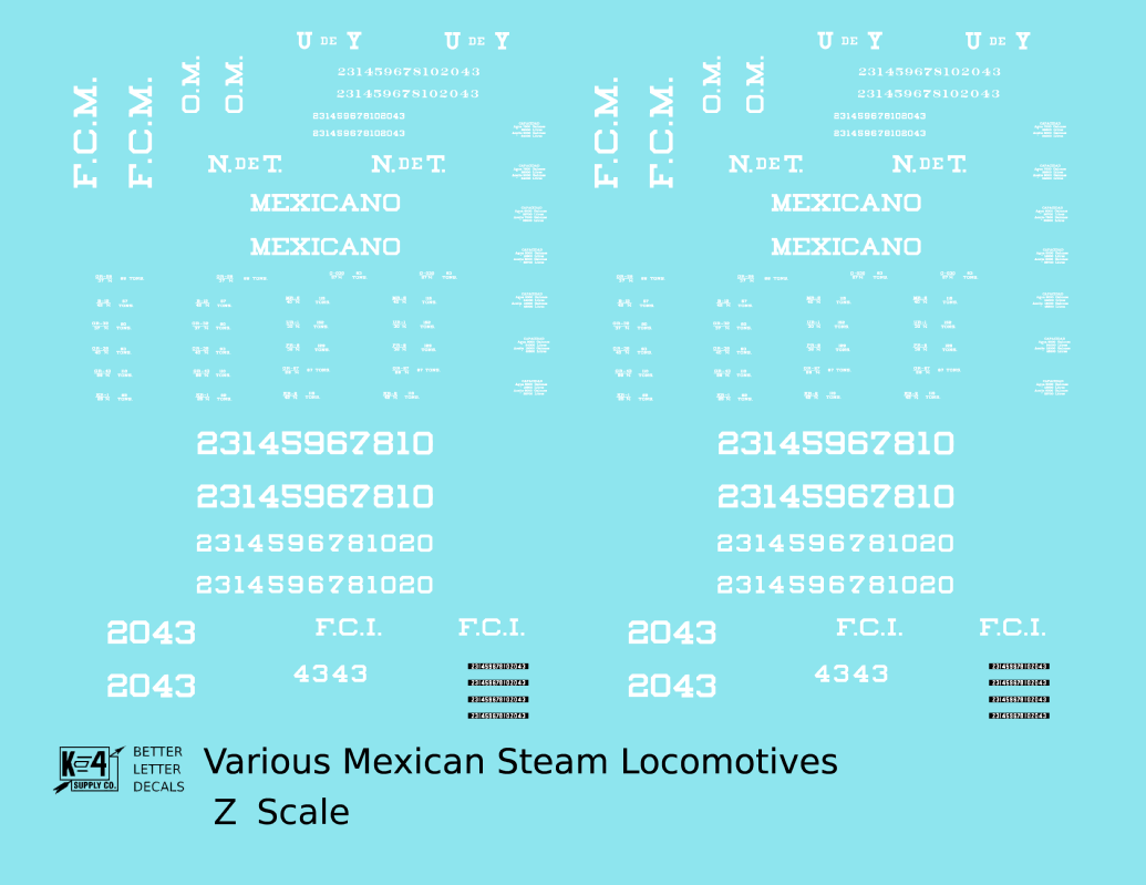 UdeY NdeT FCM Mexicano FCI Various Mexican Steam Locomotives White