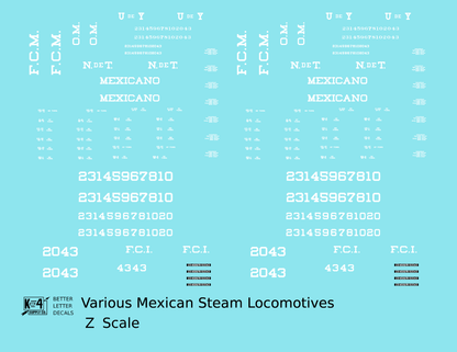 UdeY NdeT FCM Mexicano FCI Various Mexican Steam Locomotives White