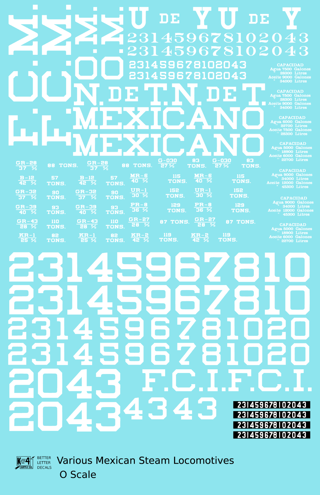 UdeY NdeT FCM Mexicano FCI Various Mexican Steam Locomotives White
