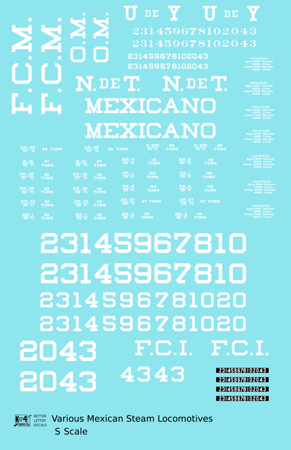 UdeY NdeT FCM Mexicano FCI Various Mexican Steam Locomotives White
