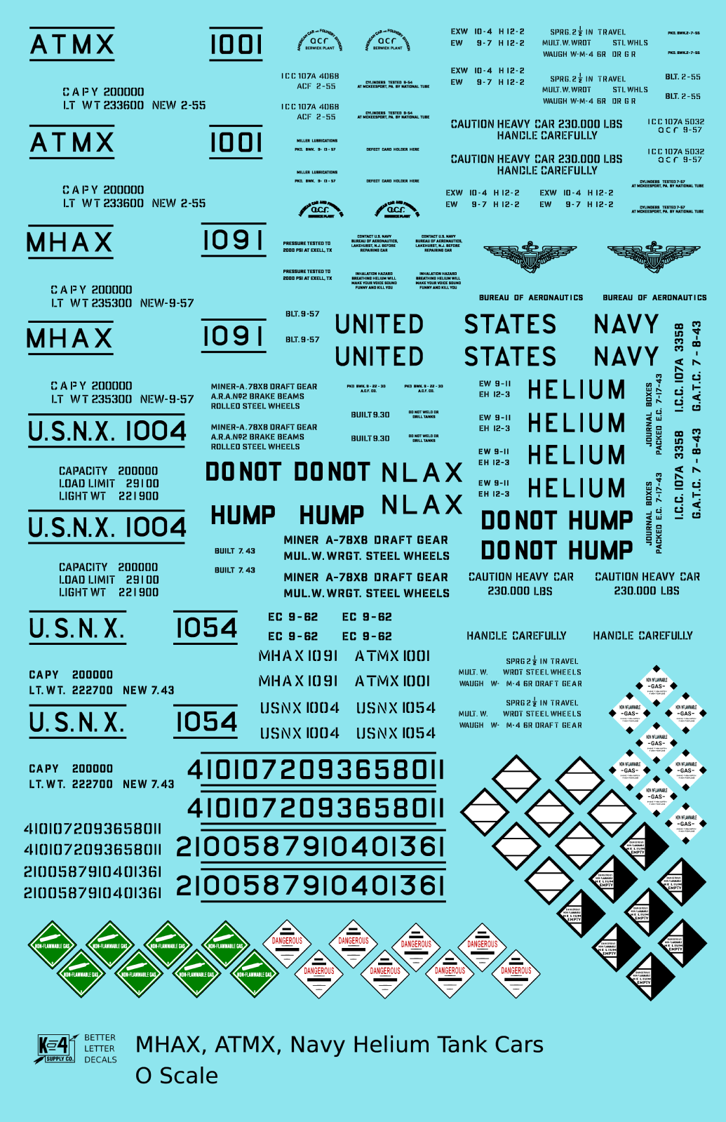 Navy ATMX MHAX Helium Tank Car Black - Decal - Choose Scale – K4