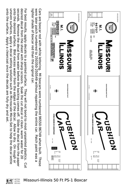 Missouri-Illinois 50 Ft PS1 Boxcar White Missouri Pacific Cushion Car - Decal