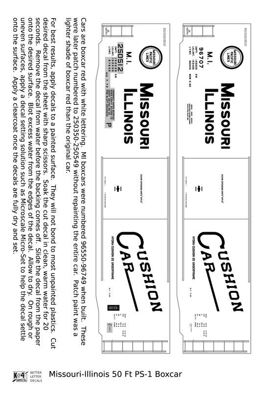 Missouri-Illinois 50 Ft PS1 Boxcar White Missouri Pacific Cushion Car - Decal