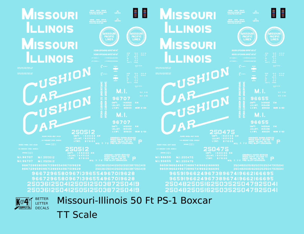 Missouri-Illinois 50 Ft PS1 Boxcar White Missouri Pacific Cushion Car