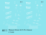 Missouri-Illinois 50 Ft PS1 Boxcar White Missouri Pacific Cushion Car - Decal - Choose Scale