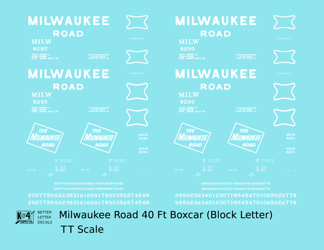 Milwaukee Road 40 Ft Boxcar White Block Letter