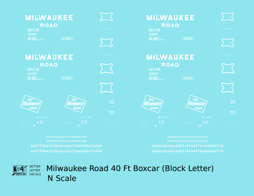 Milwaukee Road 40 Ft Boxcar White Block Letter