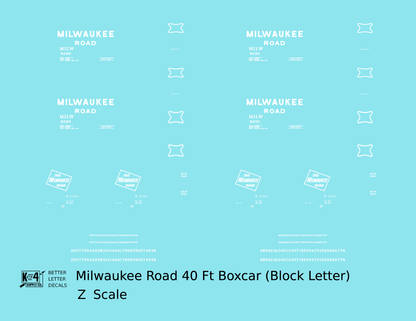 Milwaukee Road 40 Ft Boxcar White Block Letter