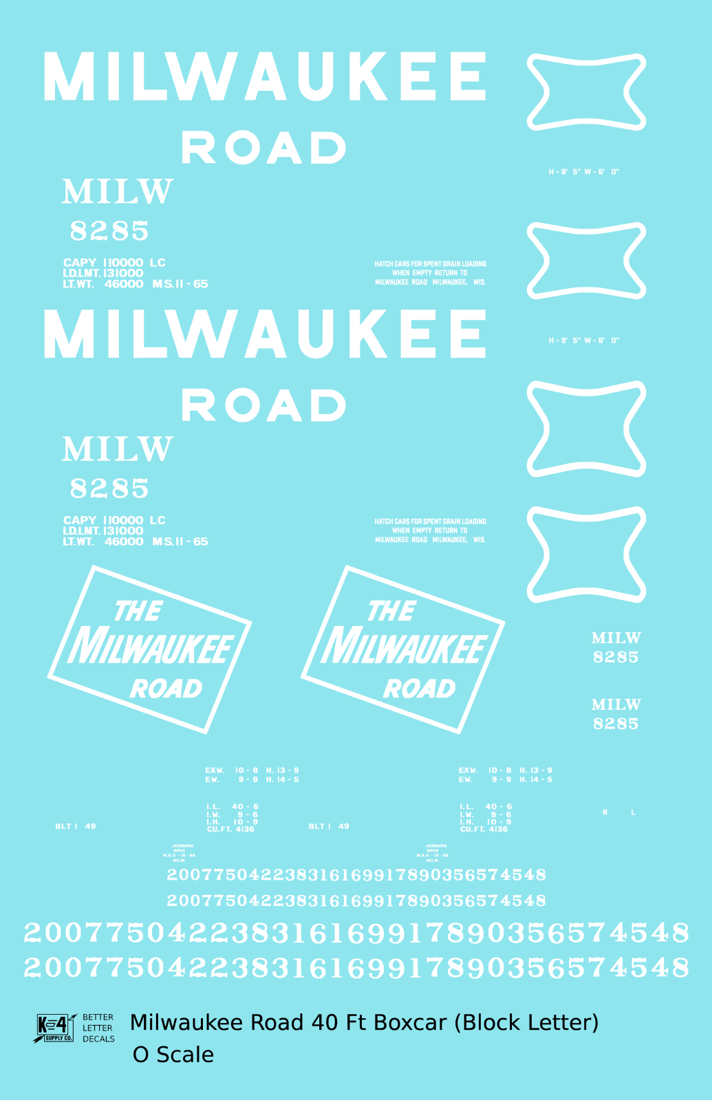 Milwaukee Road 40 Ft Boxcar White Block Letter
