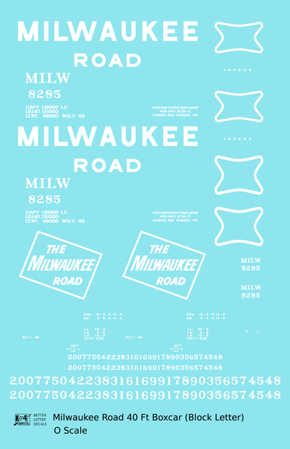 Milwaukee Road 40 Ft Boxcar White Block Letter