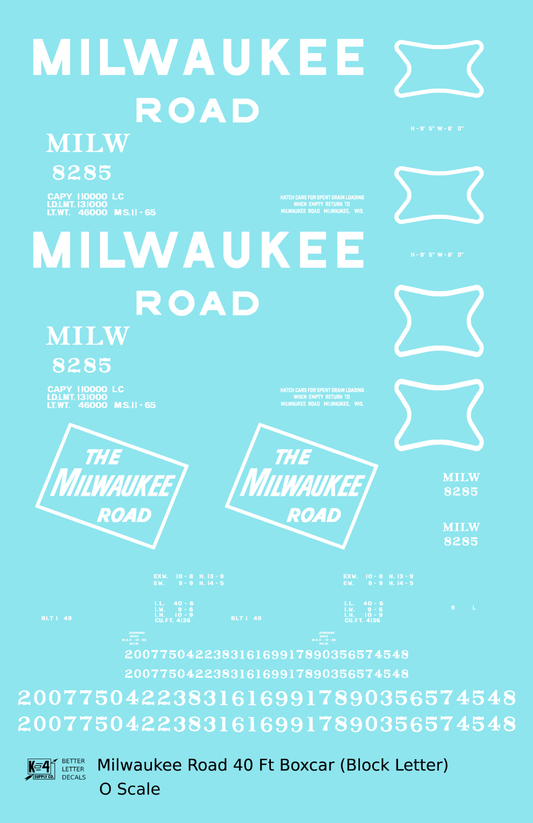 Milwaukee Road 40 Ft Boxcar White Block Letter