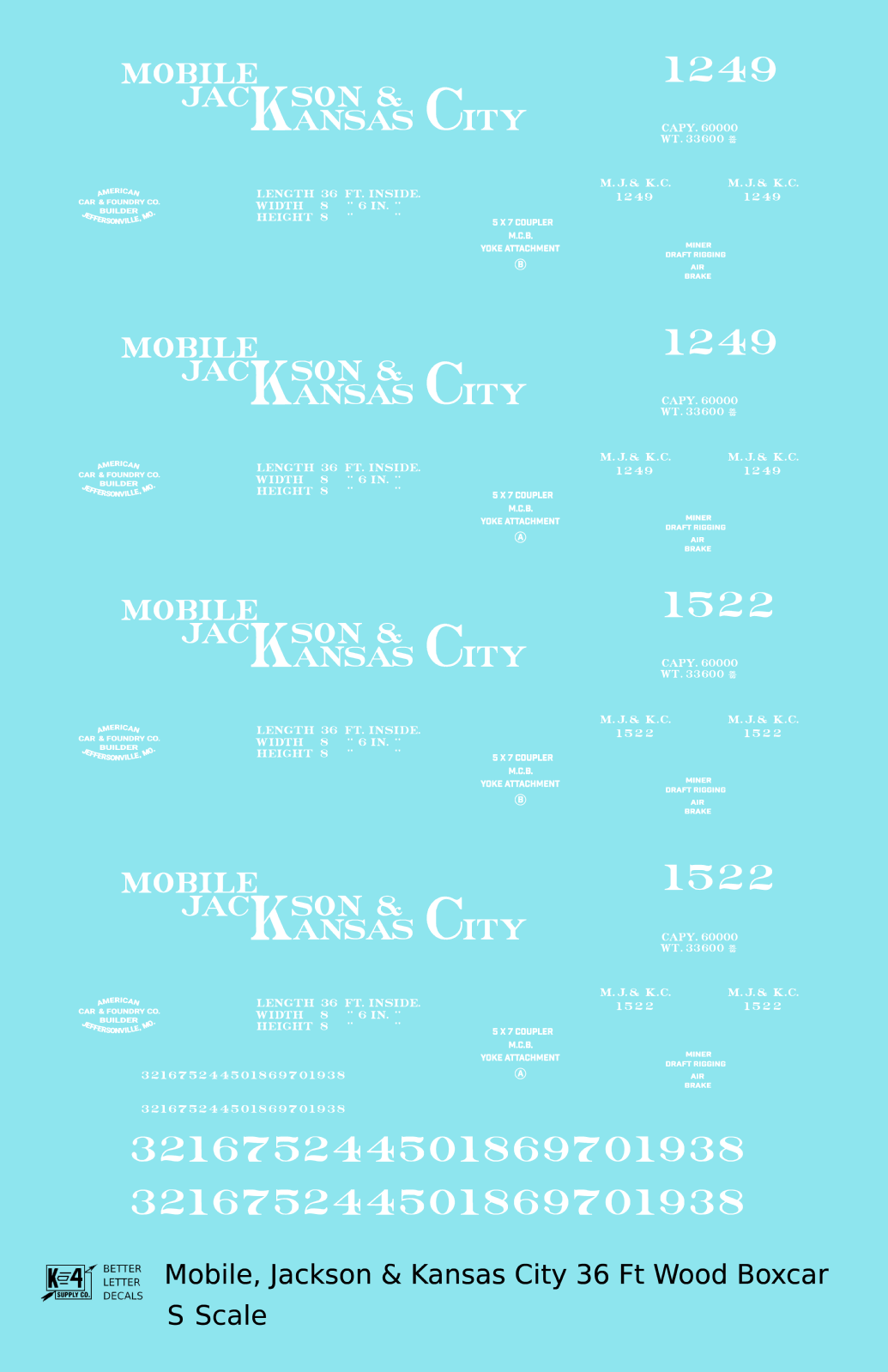 Mobile, Jackson & Kansas City 36 Ft Boxcar White
