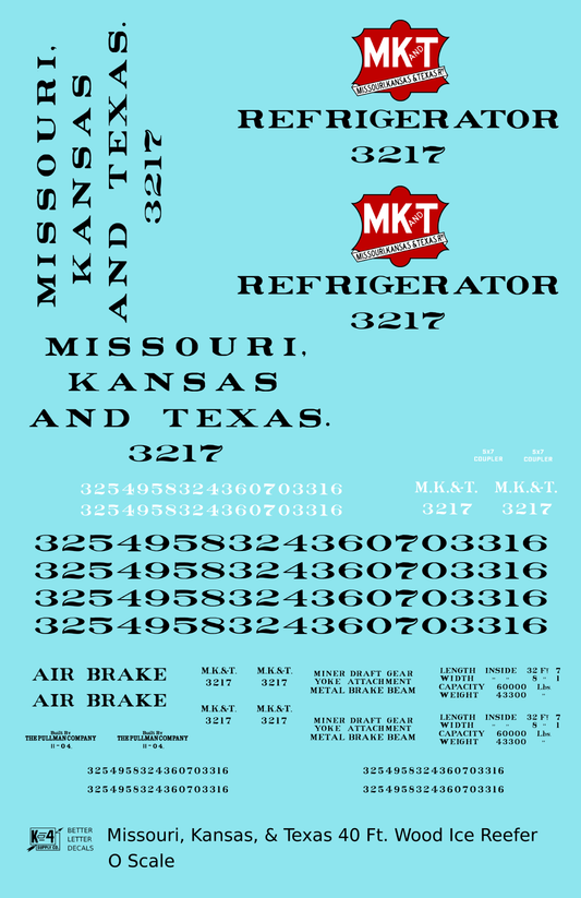 Missouri Kansas Texas Wood Ice Reefer Black Red and White MKT Katy - Decal Sheet