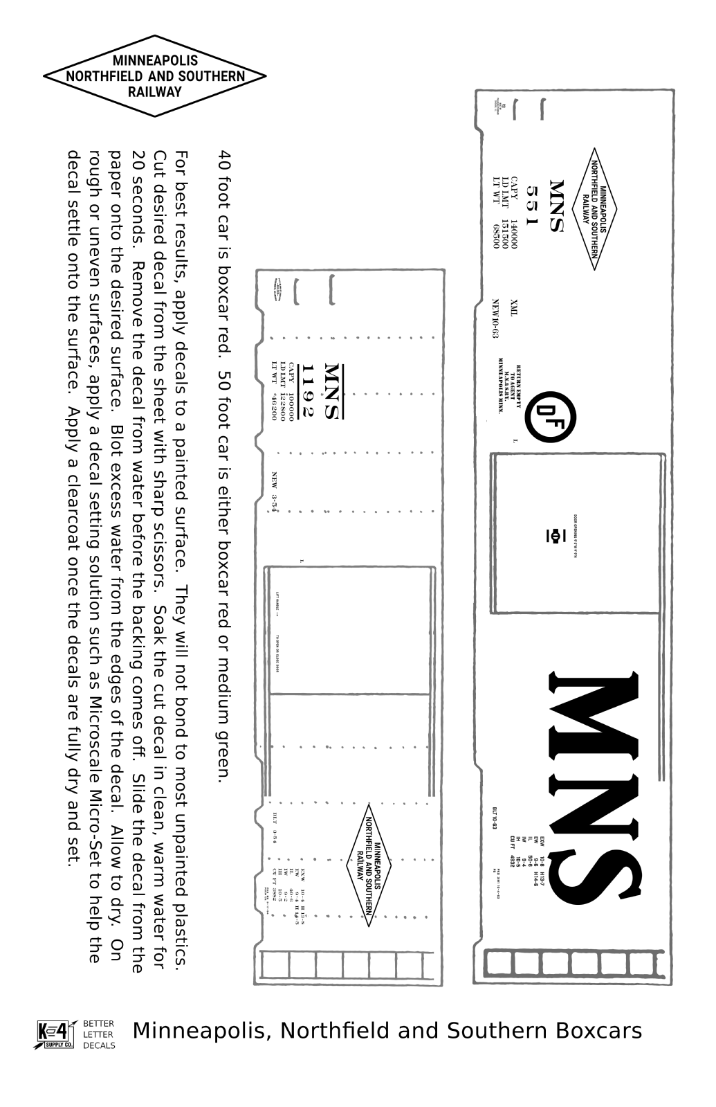 Minneapolis Northfield and Southern 40 and 50 Ft Boxcars White