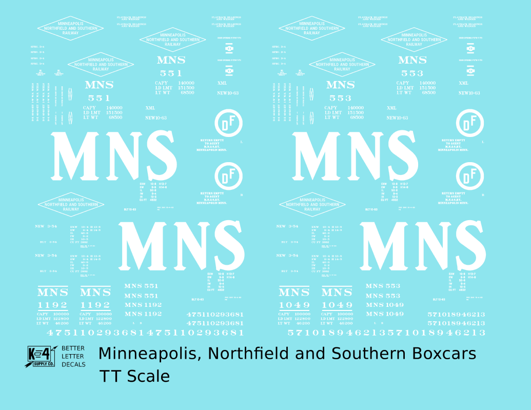 Minneapolis Northfield and Southern 40 and 50 Ft Boxcars White