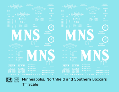 Minneapolis Northfield and Southern 40 and 50 Ft Boxcars White