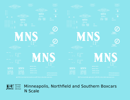 Minneapolis Northfield and Southern 40 and 50 Ft Boxcars White
