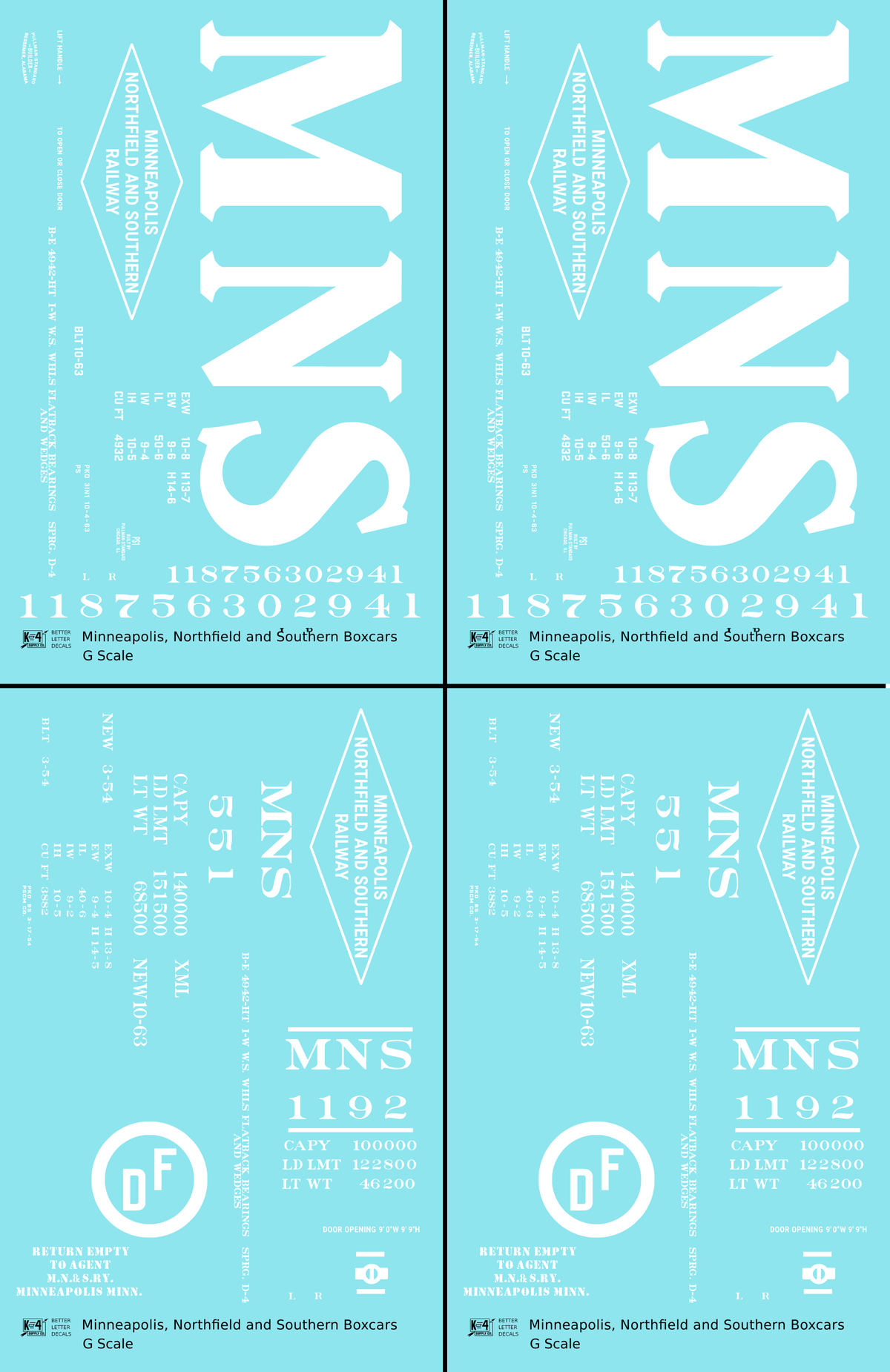 Minneapolis Northfield and Southern 40 and 50 Ft Boxcars White