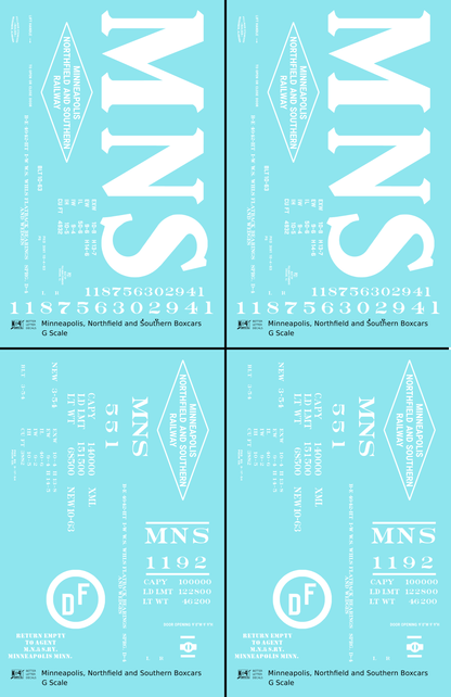Minneapolis Northfield and Southern 40 and 50 Ft Boxcars White