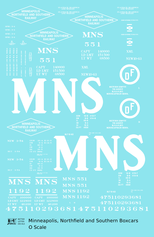 Minneapolis Northfield and Southern 40 and 50 Ft Boxcars White