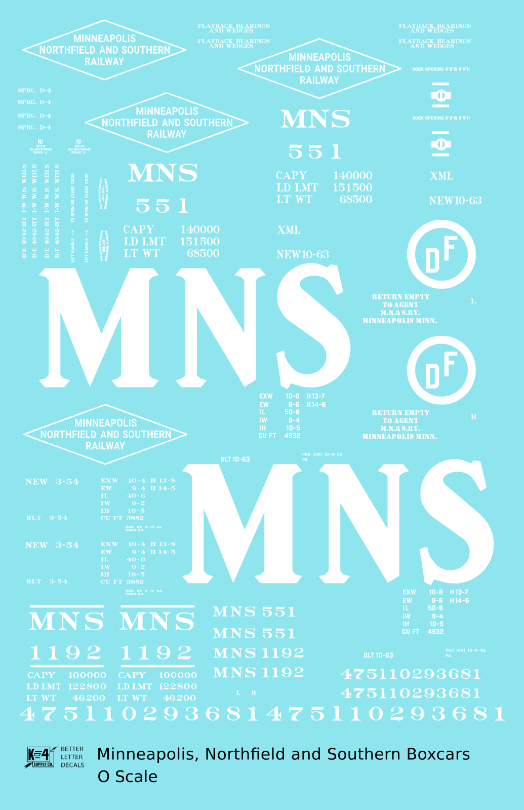 Minneapolis Northfield and Southern 40 and 50 Ft Boxcars White