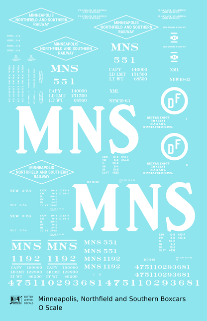 Minneapolis Northfield and Southern 40 and 50 Ft Boxcars White