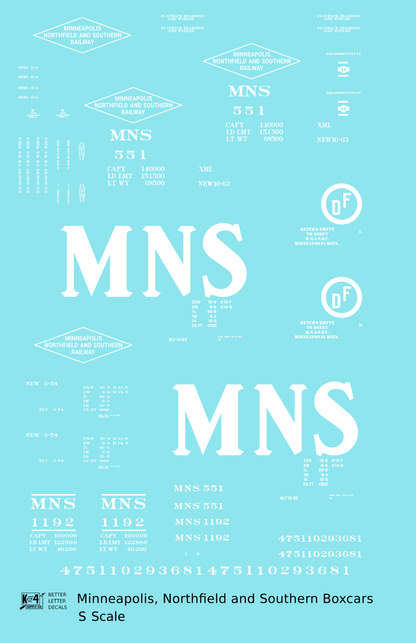 Minneapolis Northfield and Southern 40 and 50 Ft Boxcars White
