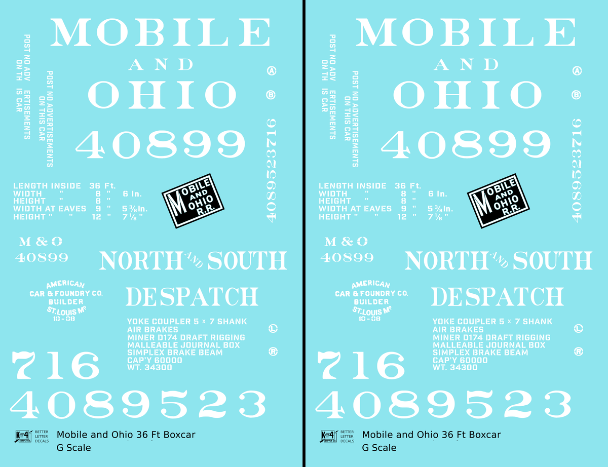 Mobile and Ohio 36 Ft Wood Boxcar White GM&O Predecessor