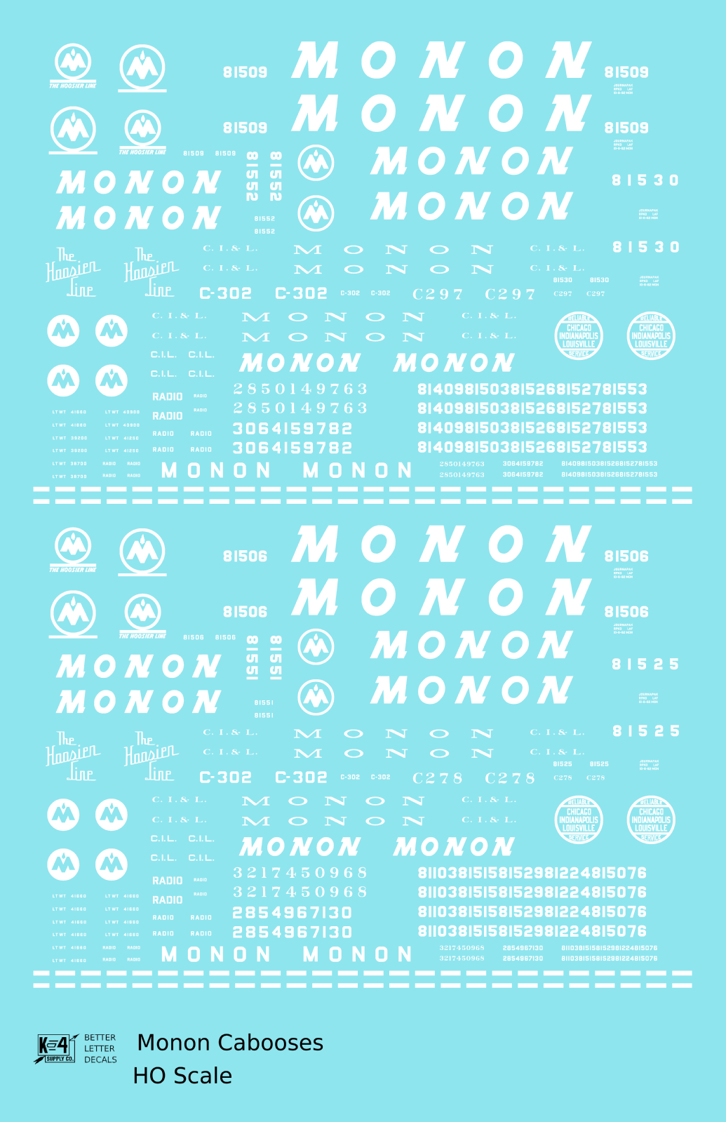 Monon Caboose White  - Decal - Choose Scale