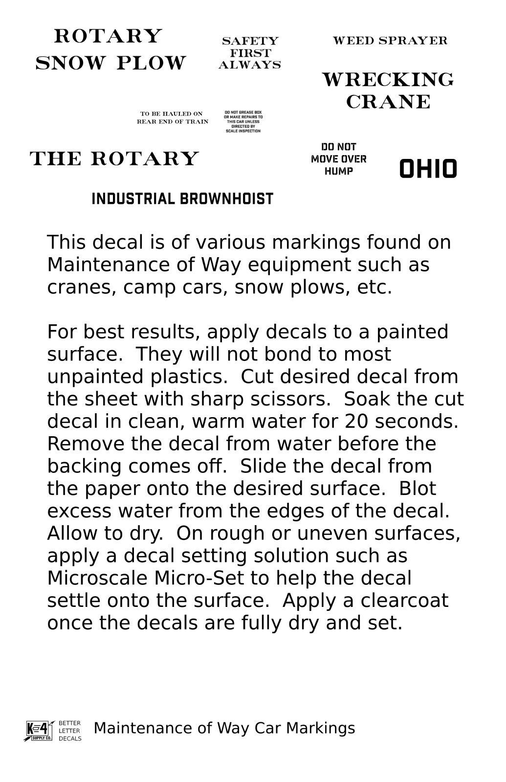 Maintenance Of Way (MOW) Data and Markings