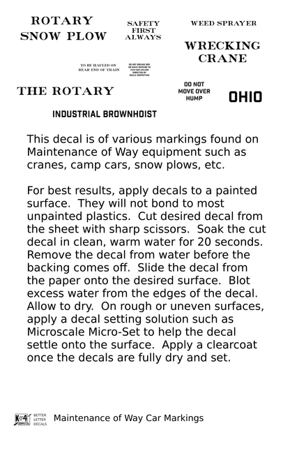 Maintenance Of Way (MOW) Data and Markings
