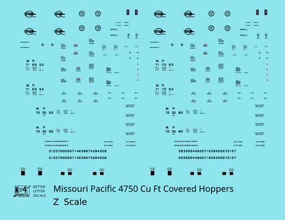 Missouri Pacific 4750 Cu Ft PS-2CD Covered Hopper Black  - Decal - Choose Scale