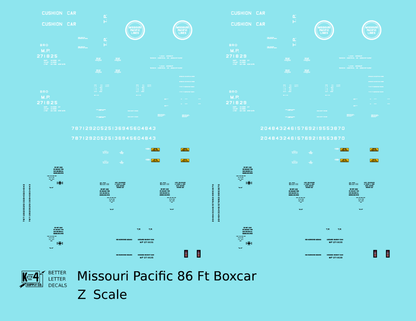 Missouri Pacific 86 Ft Auto Parts Boxcar White  - Decal - Choose Scale