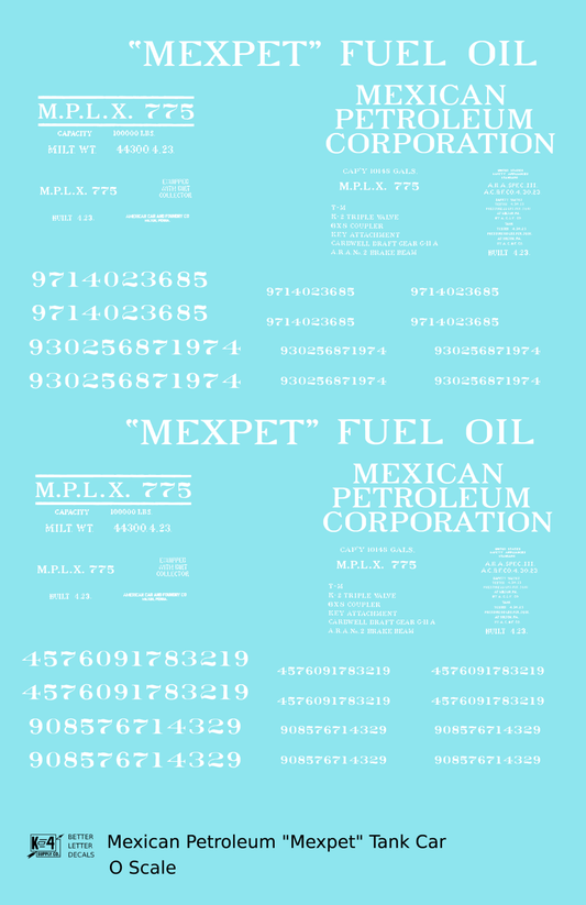 Mexpet Mexican Petroleum Corp Tank Car White -