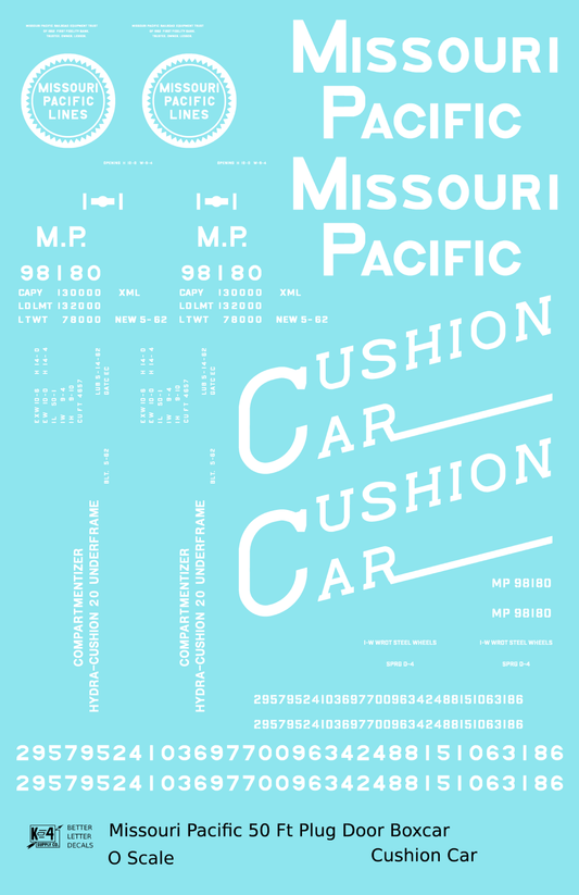 Missouri Pacific 50 Ft Insulated Boxcar White Cushion Car - Decal Sheet