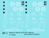 Missouri Pacific 50 Ft PS1 Boxcar White  - Decal - Choose Scale