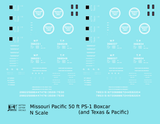 Missouri Pacific 50 Ft PS1 Boxcar White  - Decal - Choose Scale