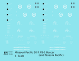 Missouri Pacific 50 Ft PS1 Boxcar White  - Decal - Choose Scale