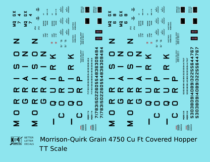 Morrison – Quirk Grain Corp 4750 Cu Ft PS-2CD Covered Hopper Black  - Decal - Choose Scale