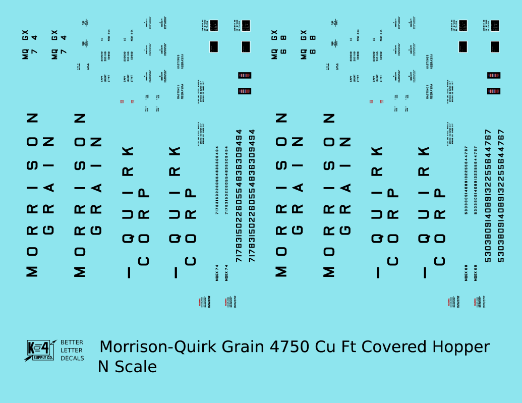 Morrison – Quirk Grain Corp 4750 Cu Ft PS-2CD Covered Hopper Black  - Decal - Choose Scale