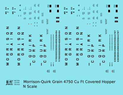 Morrison – Quirk Grain Corp 4750 Cu Ft PS-2CD Covered Hopper Black  - Decal - Choose Scale
